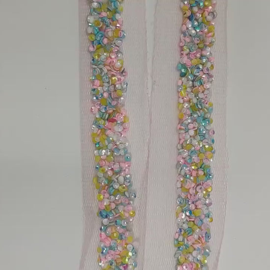 3 Yard 1.0 cm wide Decorative Multi color stone & Beaded Bridal Dress Belt Wedding ribbon  Indian Laces Costume Crafting Sewing home décor