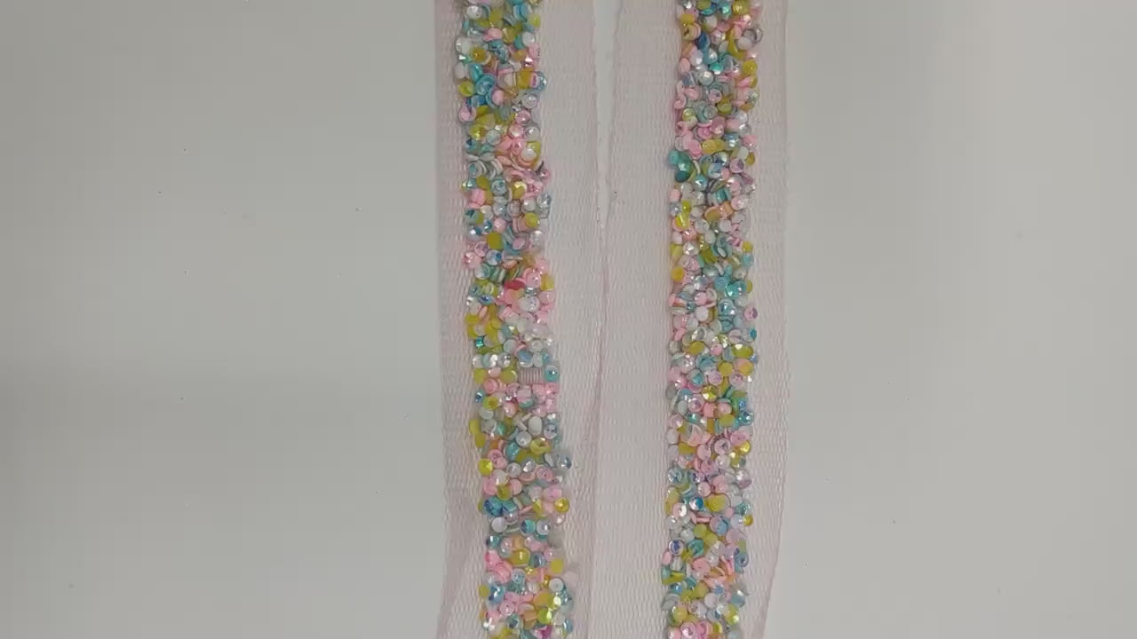 3 Yard 1.0 cm wide Decorative Multi color stone & Beaded Bridal Dress Belt Wedding ribbon  Indian Laces Costume Crafting Sewing home décor