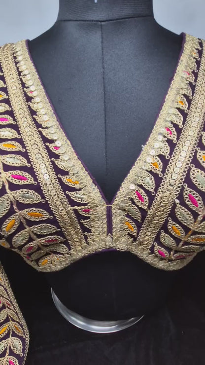 Indian designer Purple color Sequin Embroidered stitched blouse, Readymade Indian Bridal Saree Blouse, latest design blouse for women