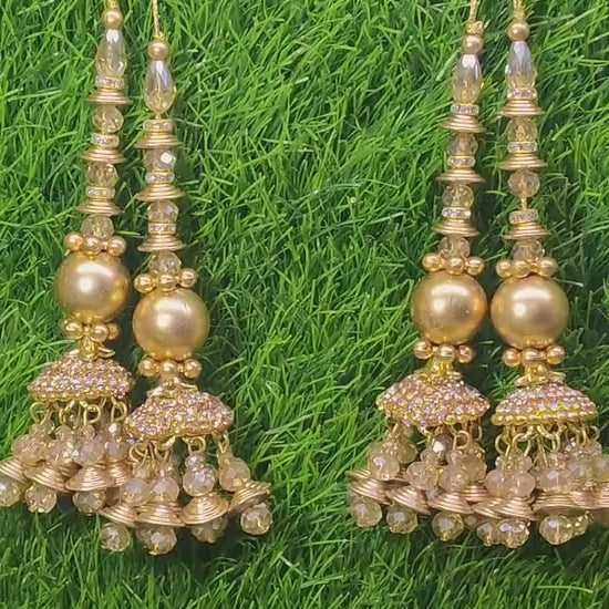 Golden Beaded Blouse Lahenga Latkan Tassels, home décor, hanging for Handbags, Indian Sewing Latkan for Saree, Dupatta