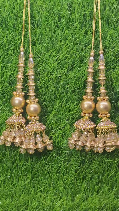 Golden Beaded Blouse Lahenga Latkan Tassels, home décor, hanging for Handbags, Indian Sewing Latkan for Saree, Dupatta