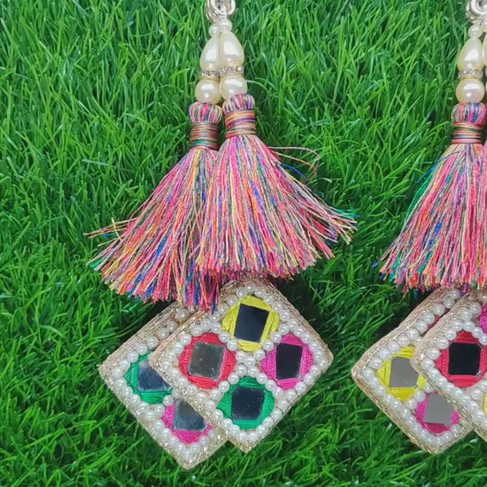 13 cm 2 pc Boho beaded Fringed Tassels, home décor, lamp shades tassels, Hanging for Handbags, Indian Saree, Dupatta, Lehenga Blouse latkan