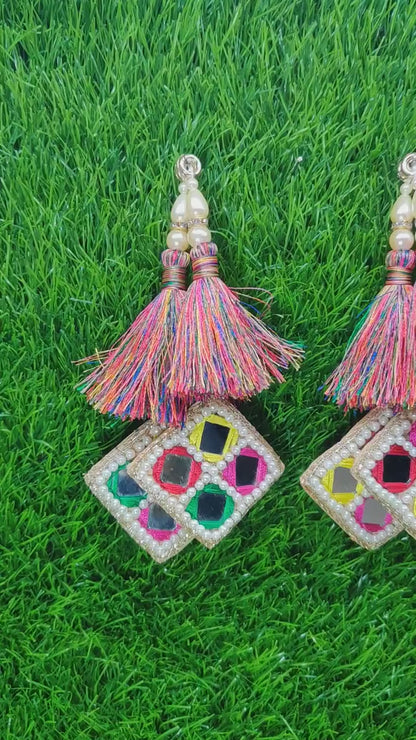 13 cm 2 pc Boho beaded Fringed Tassels, home décor, lamp shades tassels, Hanging for Handbags, Indian Saree, Dupatta, Lehenga Blouse latkan