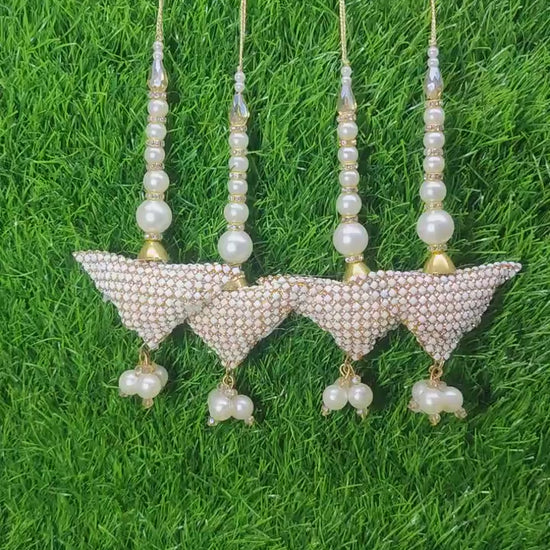 White Indian Beaded Cushioned Tassel for Saree Blouse Lehenga Embellished HandBags Dupatta Decorative dress Latkan for Women 1 Pair