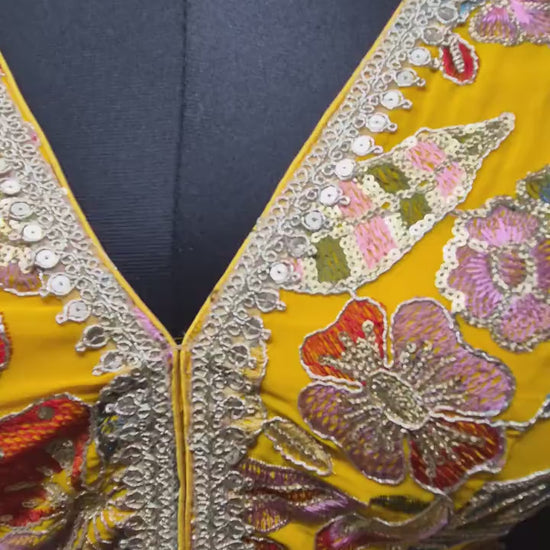 Indian designer Yellow color Sequin Embroidered stitched blouse, Readymade Indian Bridal Saree Blouse, latest design blouse for women