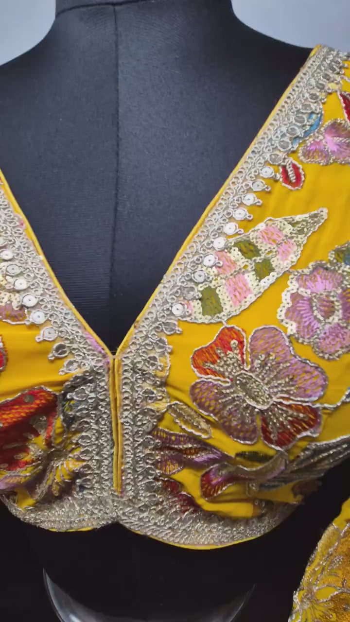 Indian designer Yellow color Sequin Embroidered stitched blouse, Readymade Indian Bridal Saree Blouse, latest design blouse for women