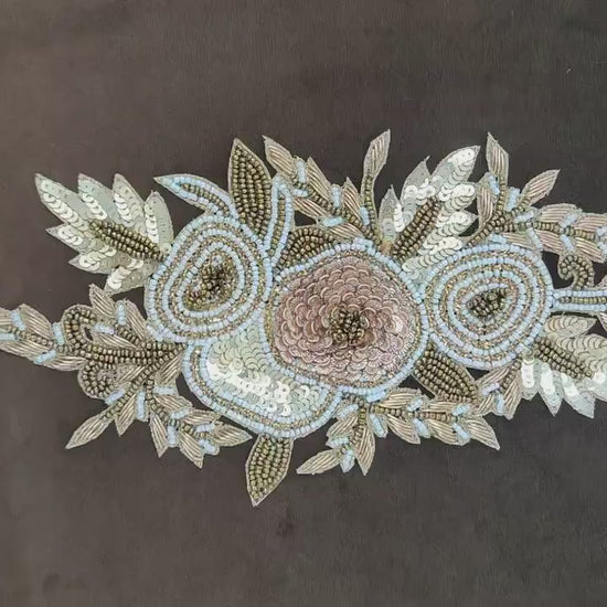 Handmade Indian Beaded Antique Gold Shoulder Applique Patch - Sewing Embellishment for Dresses, Cushions, Crafting, and Bags, 1 Piece