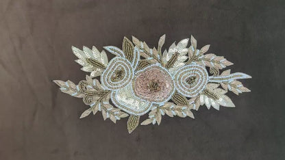 Handmade Indian Beaded Antique Gold Shoulder Applique Patch - Sewing Embellishment for Dresses, Cushions, Crafting, and Bags, 1 Piece