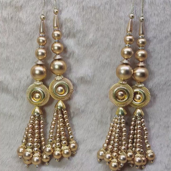 Indian Handmade Golden Beaded Lehanga Latkan Tassels for Saree Blouse HandBags Hangings Dupatta Bridal Wedding dress for Women pair of 2 pcs