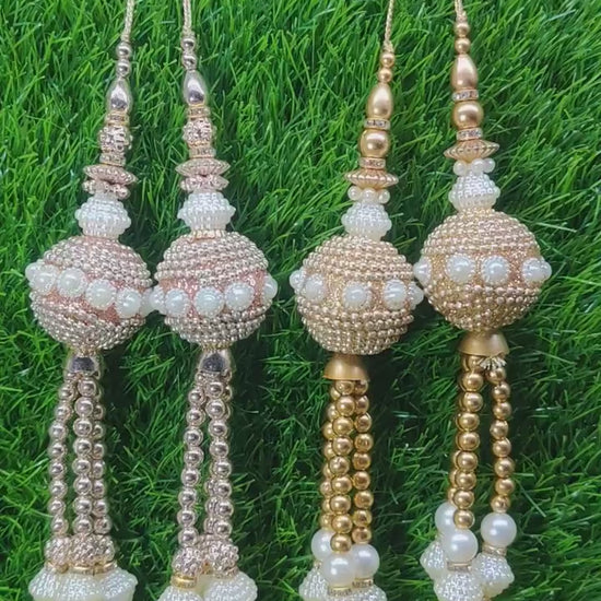 Lt Gold/ Rose Gold Pearl beaded Blouse Lahenga Latkan Tassels, home décor, hanging for Handbags, Indian Sewing Latkan for Saree, Dupatta