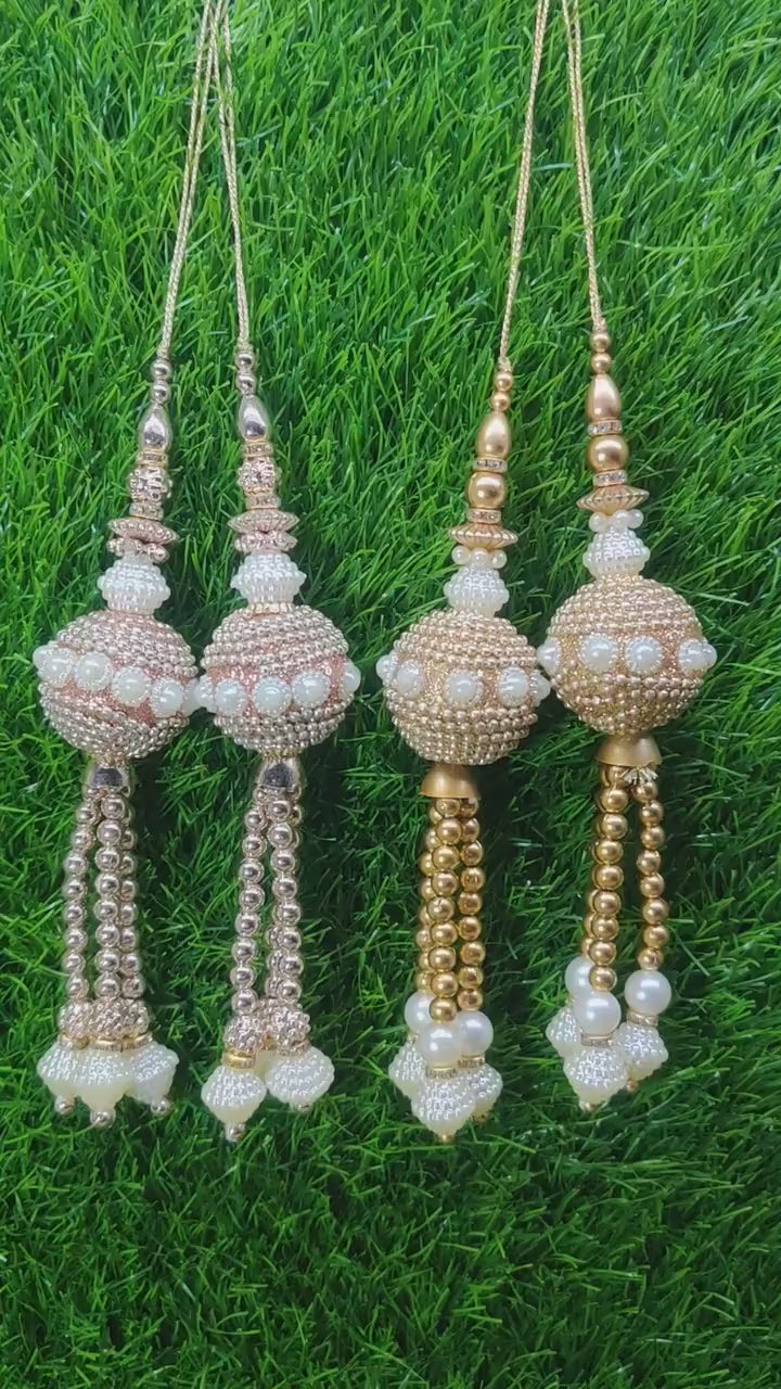 Lt Gold/ Rose Gold Pearl beaded Blouse Lahenga Latkan Tassels, home décor, hanging for Handbags, Indian Sewing Latkan for Saree, Dupatta