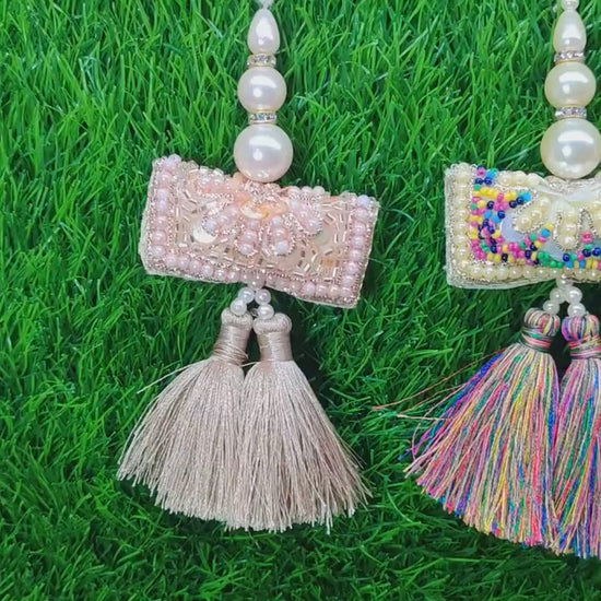 13 cm 2 pc Boho beaded Fringed Tassels, home décor, lamp shades tassels, Hanging for Handbags, Indian Saree, Dupatta, Lehenga Blouse latkan