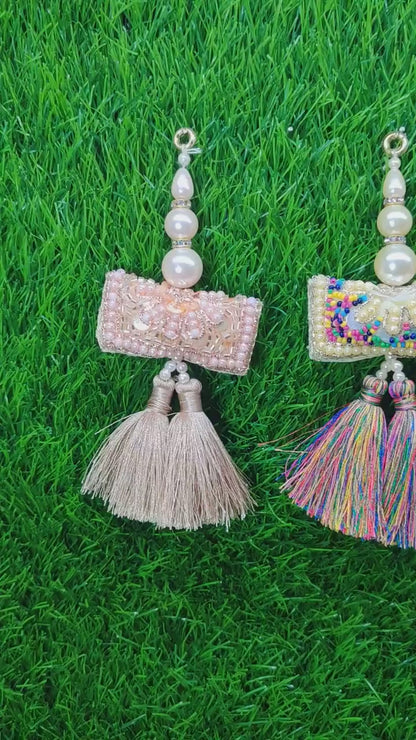 13 cm 2 pc Boho beaded Fringed Tassels, home décor, lamp shades tassels, Hanging for Handbags, Indian Saree, Dupatta, Lehenga Blouse latkan