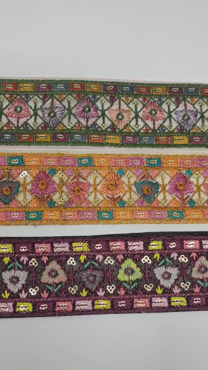 3 yard 5 cm wide Indian Saree Border Boho Lace Embroidery Ribbon Cushion Table runner curtains wedding Sewing Crafting Trim Headbands