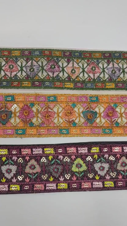 3 yard 5 cm wide Indian Saree Border Boho Lace Embroidery Ribbon Cushion Table runner curtains wedding Sewing Crafting Trim Headbands