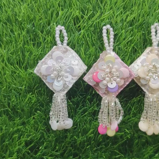 08 cm 2 pc pearl crystal beaded Tassels, home décor, lamp shades tassels, Hanging for Handbags, Indian Saree, Dupatta, Lehenga Blouse latkan