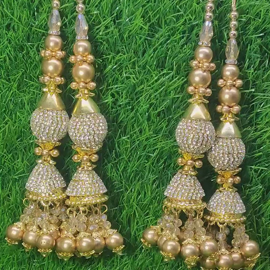 Gold Indian Beaded Tassel for Saree Blouse Lehenga Embellished HandBags Dupatta Decorative dress Latkan for Women 1 Pair