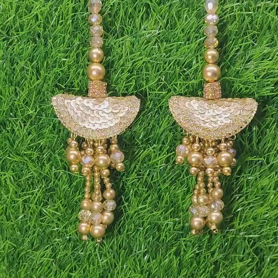 Gold Indian Beaded Tassel for Saree Blouse Lehenga Embellished HandBags Dupatta Decorative dress Latkan for Women 1 Pair