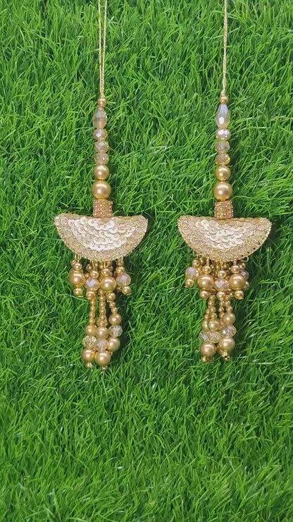 Gold Indian Beaded Tassel for Saree Blouse Lehenga Embellished HandBags Dupatta Decorative dress Latkan for Women 1 Pair