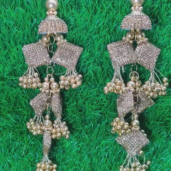 Golden Indian Beaded Tassel for Saree Blouse Lehenga Embellished HandBags Dupatta Decorative dress Latkan for Women 1 Pair