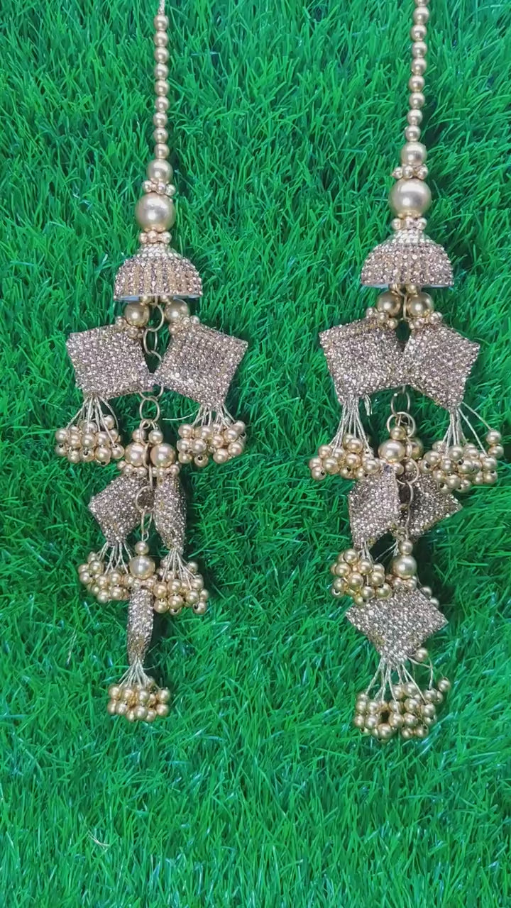 Golden Indian Beaded Tassel for Saree Blouse Lehenga Embellished HandBags Dupatta Decorative dress Latkan for Women 1 Pair