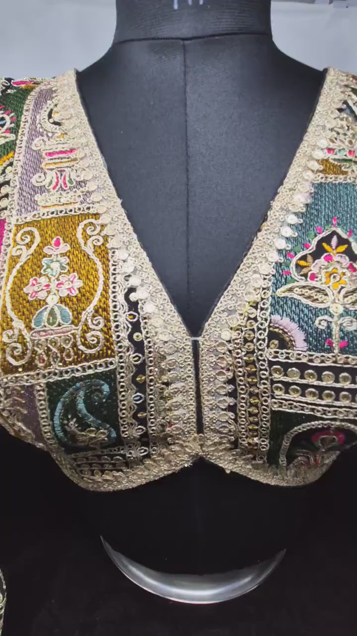 Indian designer Multi color Sequin Embroidered stitched blouse, Readymade Indian Bridal Saree Blouse, latest design blouse for women