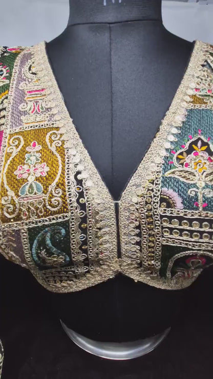 Indian designer Multi color Sequin Embroidered stitched blouse, Readymade Indian Bridal Saree Blouse, latest design blouse for women