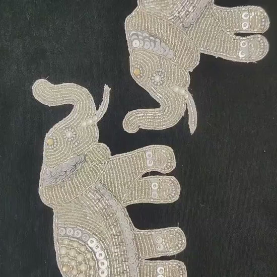 Handmade Indian Beaded Silver Shoulder Applique Patch - Sewing Embellishment for Dresses, Cushions, Crafting, and Bags, 1 Piece
