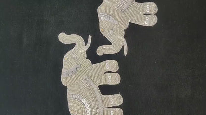 Handmade Indian Beaded Silver Shoulder Applique Patch - Sewing Embellishment for Dresses, Cushions, Crafting, and Bags, 1 Piece