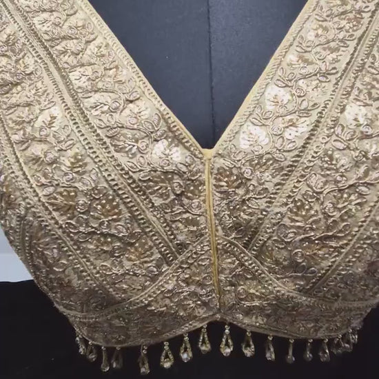 Indian designer Lt Golden color Sequin zari Embroidered stitched blouse Readymade Indian Bridal Saree Blouse, latest design blouse for women