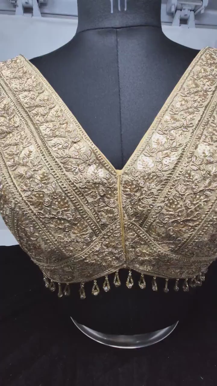Indian designer Lt Golden color Sequin zari Embroidered stitched blouse Readymade Indian Bridal Saree Blouse, latest design blouse for women