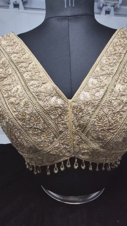 Indian designer Lt Golden color Sequin zari Embroidered stitched blouse Readymade Indian Bridal Saree Blouse, latest design blouse for women