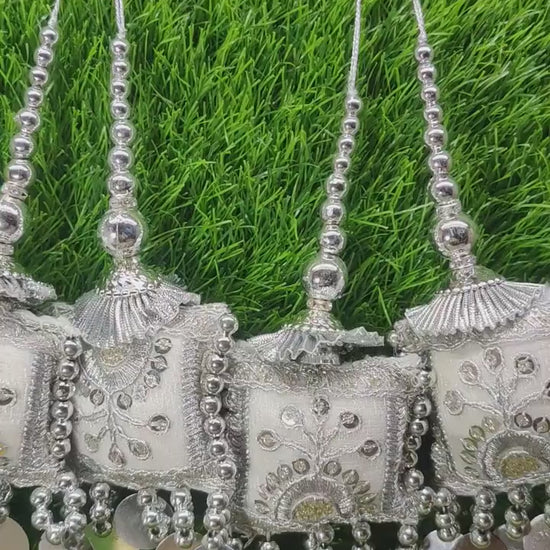 Silver Cushion Beaded Tassels for Blouse Lahenga Sari, home décor, Latkan for Indian Saree, Dupatta