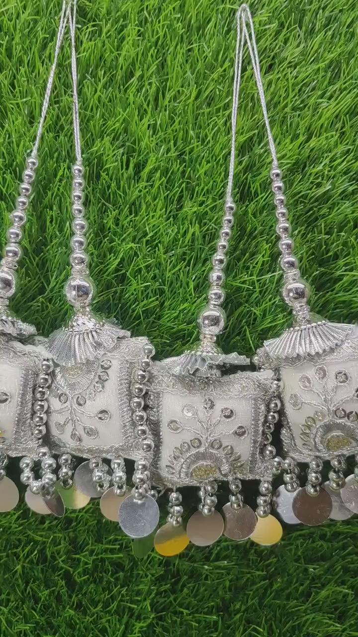 Silver Cushion Beaded Tassels for Blouse Lahenga Sari, home décor, Latkan for Indian Saree, Dupatta