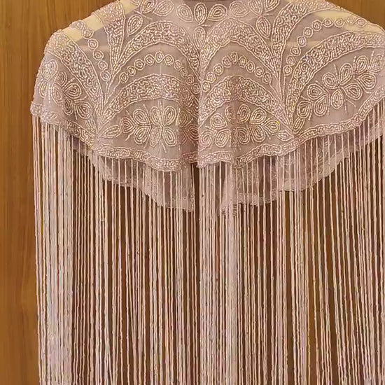 Rose Gold Sequin Lace Bridal Shrug Bolero Glass Beaded Shoulder Wrap Shawl for Weddings and Evening Wear for Brides