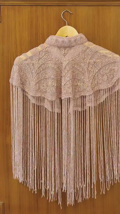 Rose Gold Sequin Lace Bridal Shrug Bolero Glass Beaded Shoulder Wrap Shawl for Weddings and Evening Wear for Brides