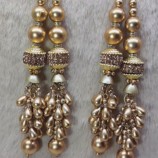 Indian Handmade Golden Beaded Latkan Tassels for Saree Blouse HandBags Hangings Dupatta Bridal Wedding dress for Women pair of 2 pcs