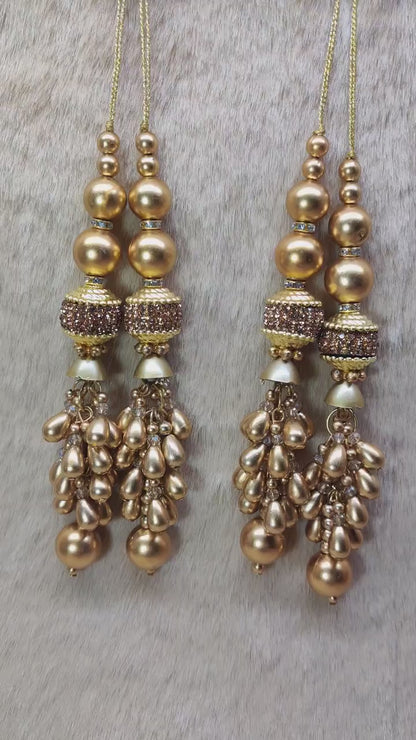 Indian Handmade Golden Beaded Latkan Tassels for Saree Blouse HandBags Hangings Dupatta Bridal Wedding dress for Women pair of 2 pcs