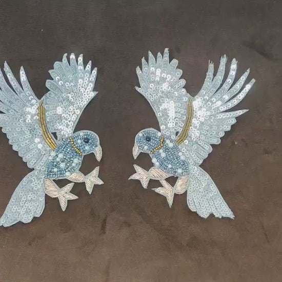 Handmade Indian Beaded White Bird Shoulder Applique Patch - Sewing Embellishment for Dresses, Cushions, Crafting, and Bags, 1 Piece