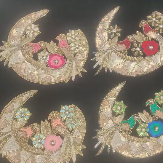 Handmade Indian Beaded Shoulder Applique Patch - Sewing Embellishment for Dresses, Cushions, Crafting, and Bags, 1 Piece