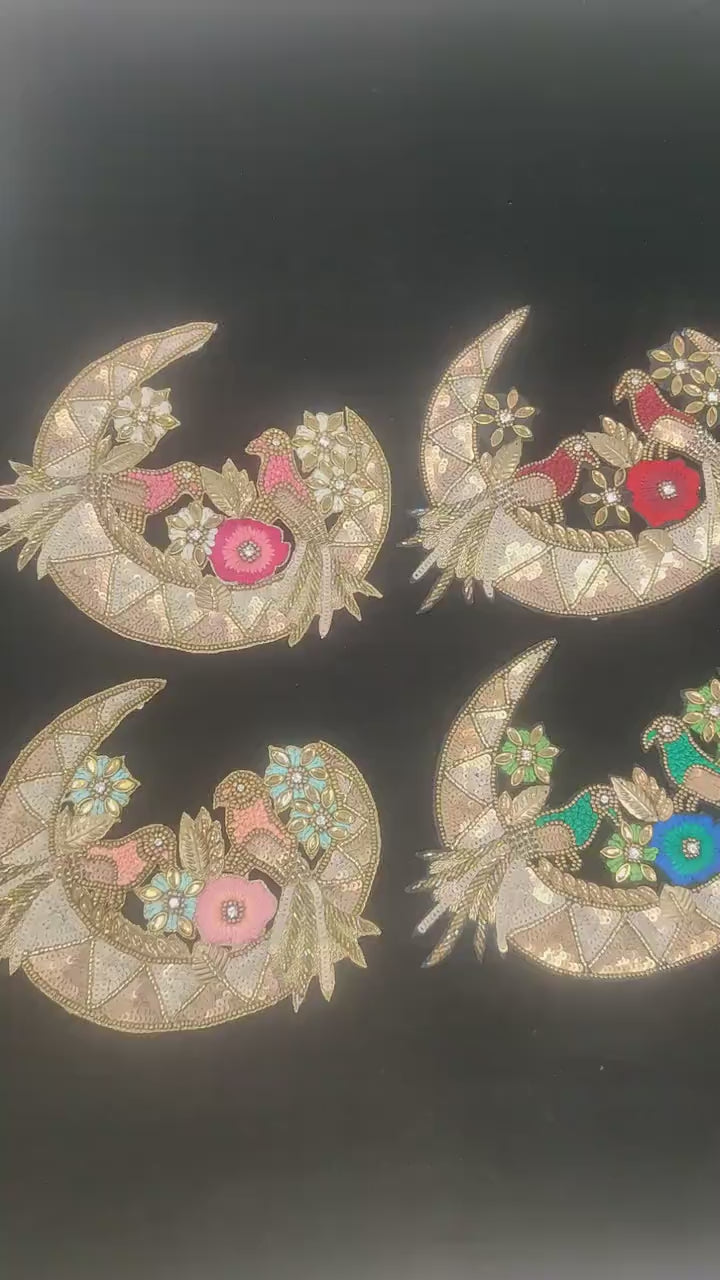 Handmade Indian Beaded Shoulder Applique Patch - Sewing Embellishment for Dresses, Cushions, Crafting, and Bags, 1 Piece