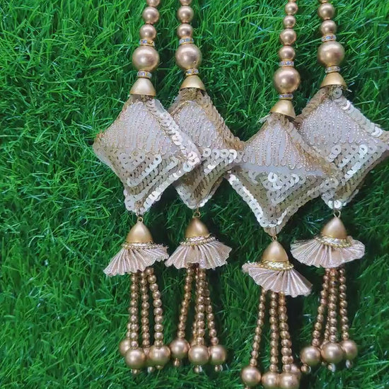 Indian Handmade Golden Latkan for Saree Blouse Lehenga HandBags Dupatta Decoration Bridal Wedding dress for Women pair of 2 pcs