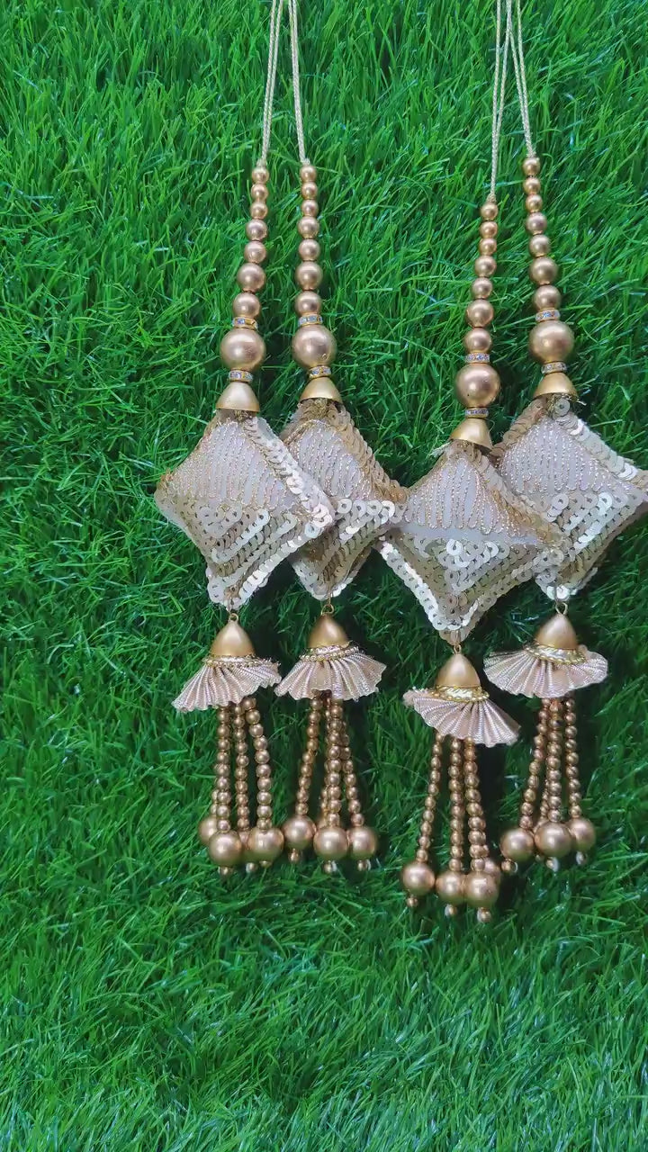 Indian Handmade Golden Latkan for Saree Blouse Lehenga HandBags Dupatta Decoration Bridal Wedding dress for Women pair of 2 pcs