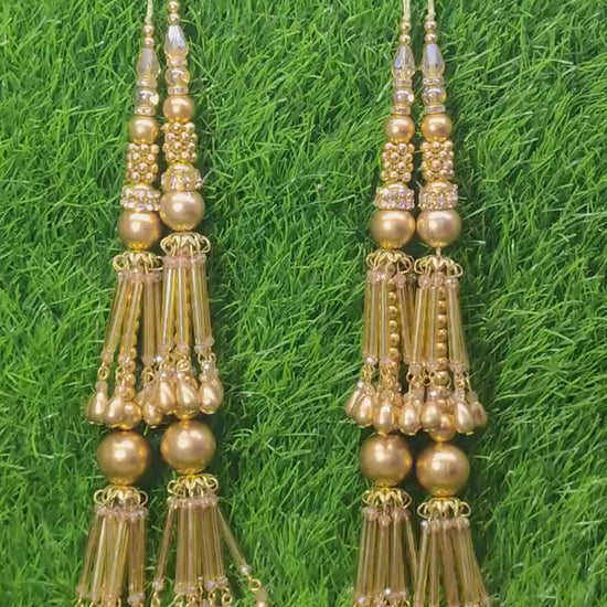 Golden Beaded Blouse Lahenga Latkan Tassels, home décor, hanging for Handbags, Indian Sewing Latkan for Saree, Dupatta