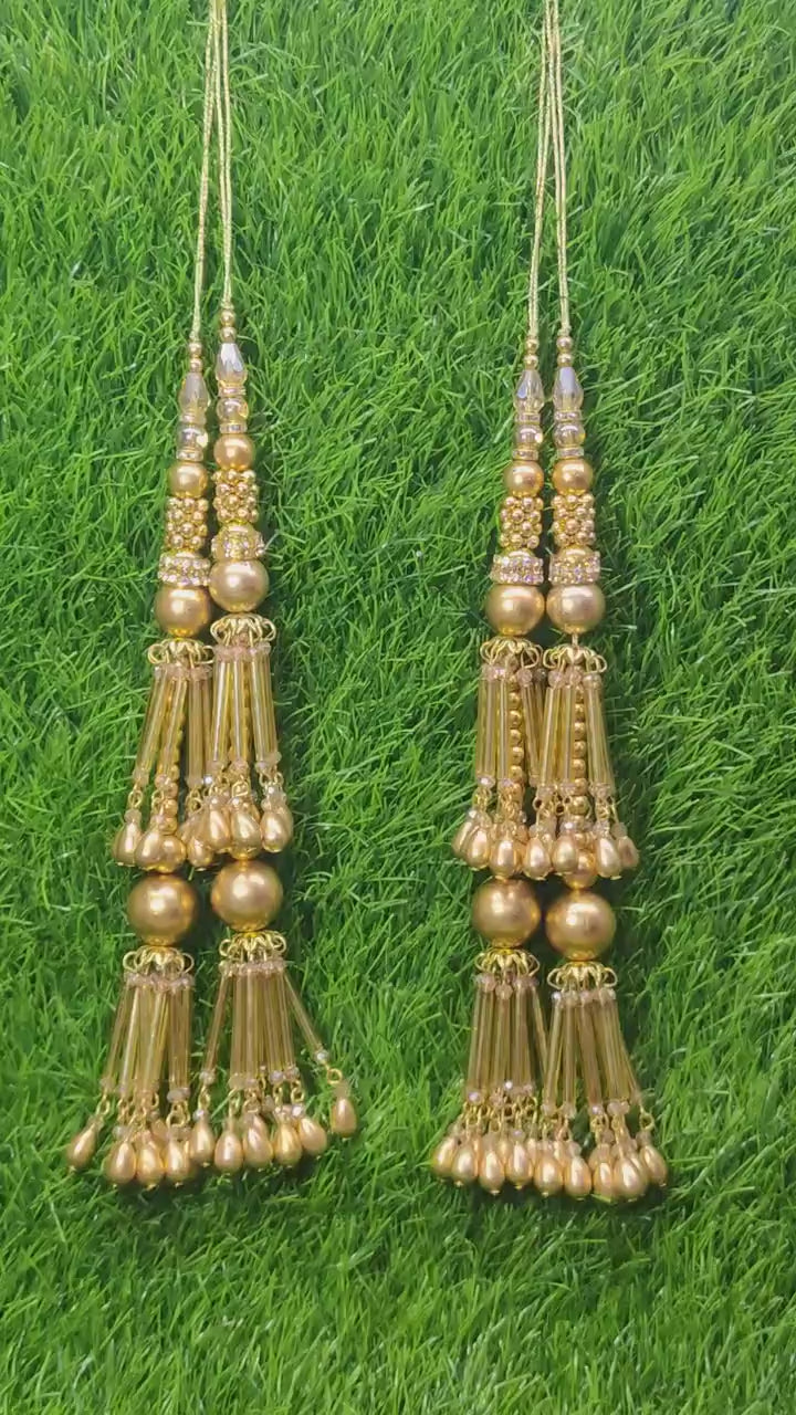 Golden Beaded Blouse Lahenga Latkan Tassels, home décor, hanging for Handbags, Indian Sewing Latkan for Saree, Dupatta