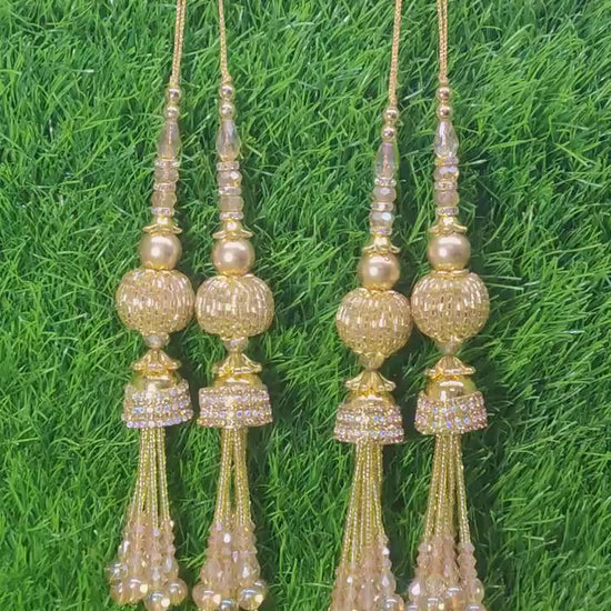 Gold Indian Beaded Tassel for Saree Blouse Lehenga Embellished HandBags Dupatta Decorative dress Latkan for Women 1 Pair