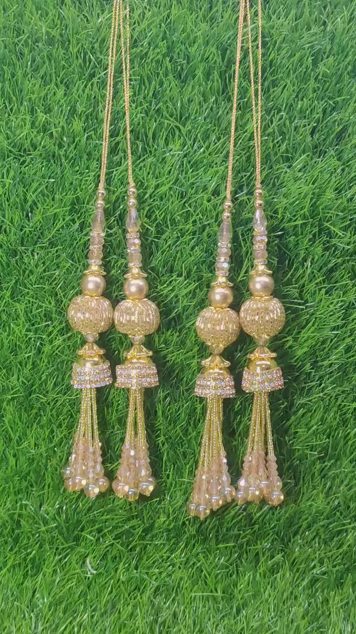 Gold Indian Beaded Tassel for Saree Blouse Lehenga Embellished HandBags Dupatta Decorative dress Latkan for Women 1 Pair
