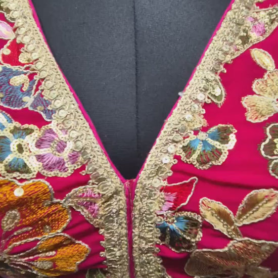 Indian designer Hot Pink color Sequin Embroidered stitched blouse, Readymade Indian Bridal Saree Blouse, latest design blouse for women