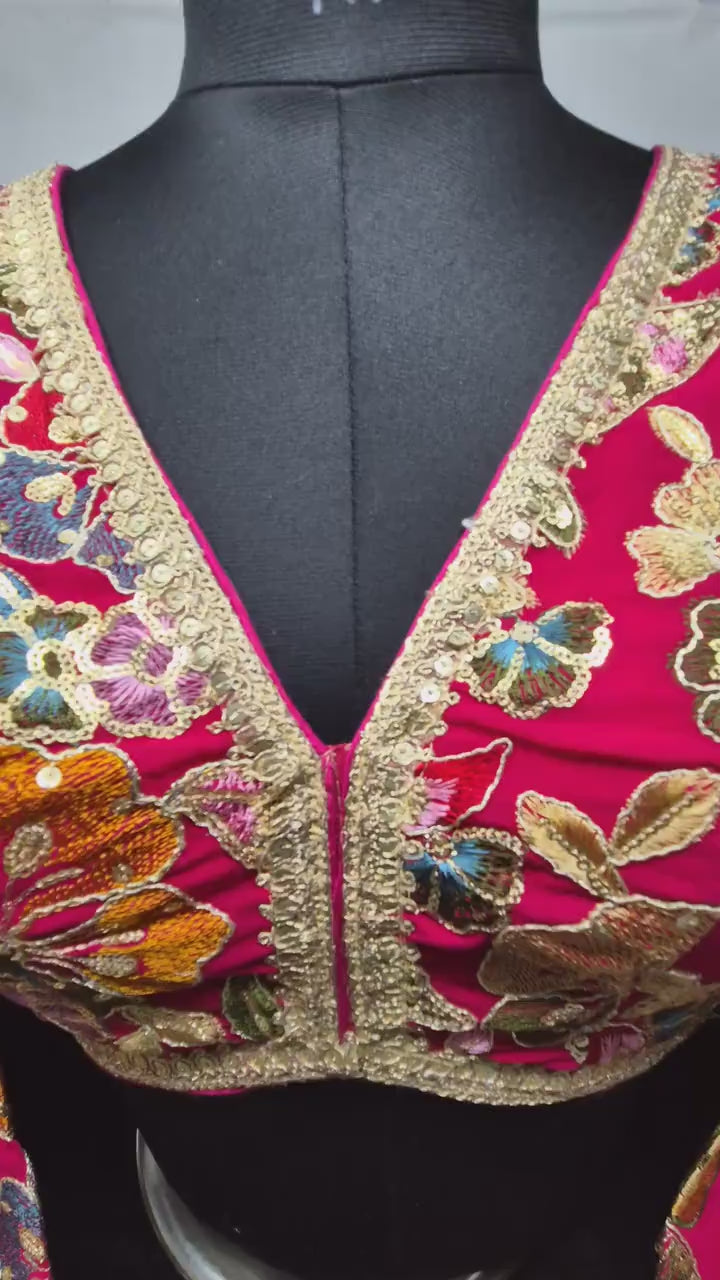 Indian designer Hot Pink color Sequin Embroidered stitched blouse, Readymade Indian Bridal Saree Blouse, latest design blouse for women