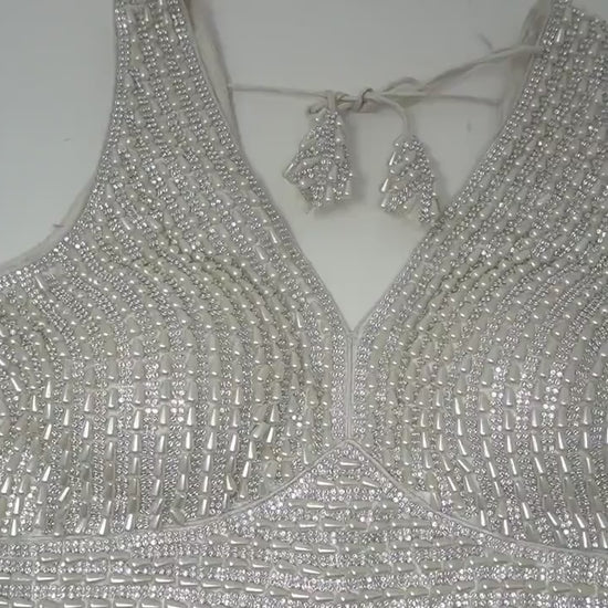 Designer Blouse, Silver White color, heavy Beaded, Ready to wear, Best seller,Indian Bridal Saree Blouse, Christmas, latest design for women